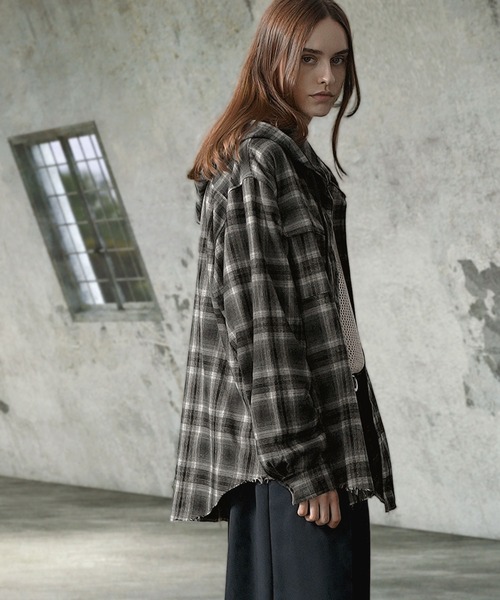 EMMA CLOTHES(エマクローズ)の「ダメージビエラオンブレチェックワイドフードシャツ(シャツ/ブラウス・メンズ・ブラック/ブルー/ブラウン・M/L)」の19枚目の写真