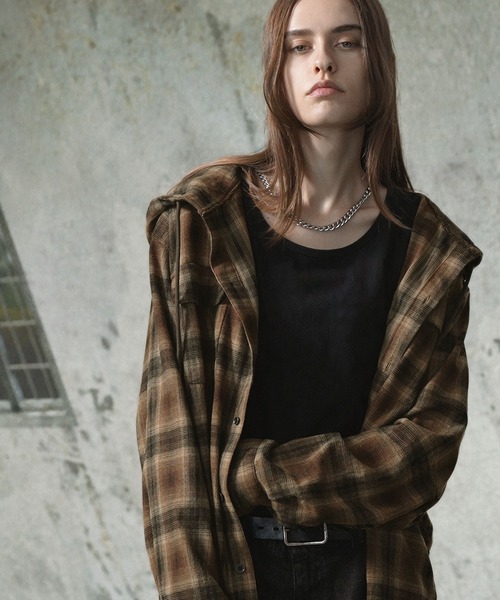 EMMA CLOTHES(エマクローズ)の「ダメージビエラオンブレチェックワイドフードシャツ(シャツ/ブラウス・メンズ・ブラック/ブルー/ブラウン・M/L)」の15枚目の写真