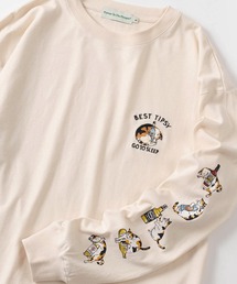 【Power To The People/パワー・トゥ・ザ・ピープル】「GHOSTS/CATS」 ワンポイントロゴ刺繍&レトロイラスト 袖プリントデザイン ロングスリーブTシャツ/ロンT