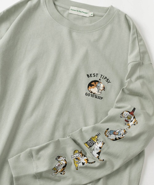 POWER TO THE PEOPLE（パワートゥーザピープル）の「【Power To The People/パワー・トゥ・ザ・ピープル】「GHOSTS/CATS」 ワンポイントロゴ刺繍＆レトロイラスト 袖プリントデザイン ロングスリーブTシャツ/ロンT（Tシャツ/カットソー・メンズ・オフホワイト/ブラック/ライム/ホワイト/ダークグレー/ラベンダー・XL/L/M）」の5枚目の写真