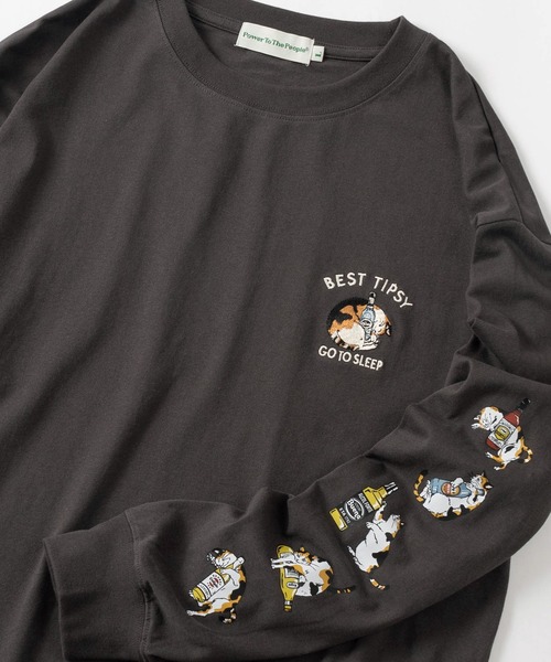 POWER TO THE PEOPLE（パワートゥーザピープル）の「【Power To The People/パワー・トゥ・ザ・ピープル】「GHOSTS/CATS」 ワンポイントロゴ刺繍＆レトロイラスト 袖プリントデザイン ロングスリーブTシャツ/ロンT（Tシャツ/カットソー・メンズ・オフホワイト/ブラック/ライム/ホワイト/ダークグレー/ラベンダー・XL/L/M）」の4枚目の写真