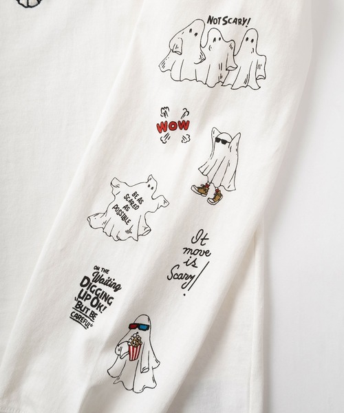 POWER TO THE PEOPLE（パワートゥーザピープル）の「【Power To The People/パワー・トゥ・ザ・ピープル】「GHOSTS/CATS」 ワンポイントロゴ刺繍＆レトロイラスト 袖プリントデザイン ロングスリーブTシャツ/ロンT（Tシャツ/カットソー・メンズ・オフホワイト/ブラック/ライム/ホワイト/ダークグレー/ラベンダー・XL/L/M）」の8枚目の写真