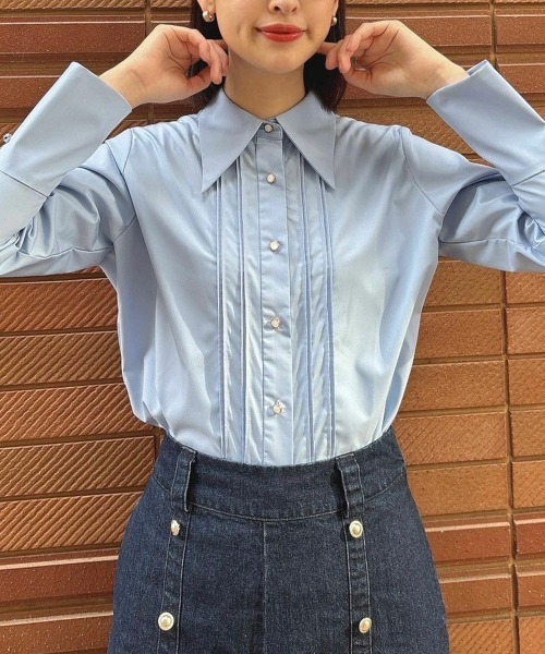 an another angelus（アンアナザーアンジェラス）の「ロングポイントカラーシャツ/ananotherangelus（シャツ/ブラウス・レディース・オフホワイト/ライトブルー・FREE）」の15枚目の写真