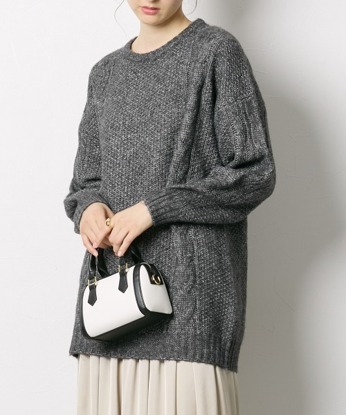 slattgir(スラットジール)の「高身長 ケーブルニットチュニック (トールサイズ)(ニット/セーター・レディース・チャコール/ベージュ/ブルー系・M~L/LL~3L)」の4枚目の写真