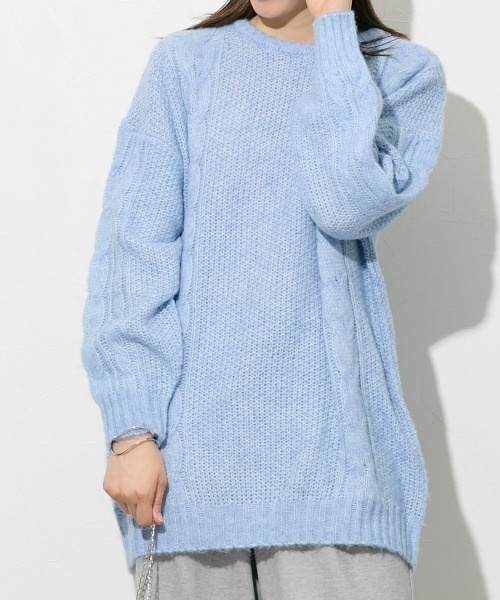 slattgir(スラットジール)の「高身長 ケーブルニットチュニック (トールサイズ)(ニット/セーター・レディース・チャコール/ベージュ/ブルー系・M~L/LL~3L)」の12枚目の写真