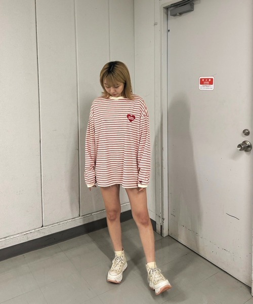 MEMORY】ハートロゴ ボーダー L/S Tシャツ / Heart Logo Striped