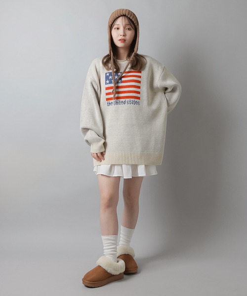 SPINNS（スピンズ）の「WORLD国旗ビッグジャガードニット（ニット/セーター・レディース・キナリ/杢グレー/バーガンディー/ネイビー・ONESIZE）」の18枚目の写真