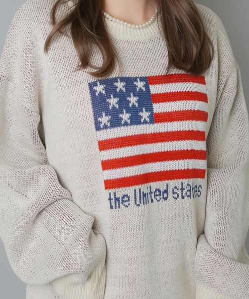 SPINNS（スピンズ）の「WORLD国旗ビッグジャガードニット（ニット/セーター・レディース・キナリ/杢グレー/バーガンディー/ネイビー・ONESIZE）」の16枚目の写真