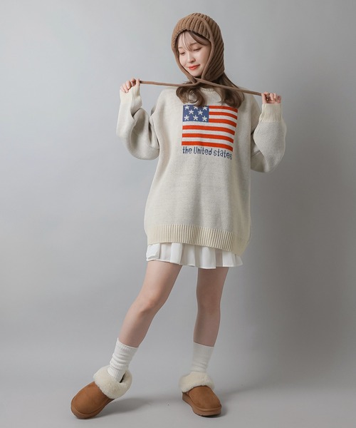 SPINNS（スピンズ）の「WORLD国旗ビッグジャガードニット（ニット/セーター・レディース・キナリ/杢グレー/バーガンディー/ネイビー・ONESIZE）」の12枚目の写真