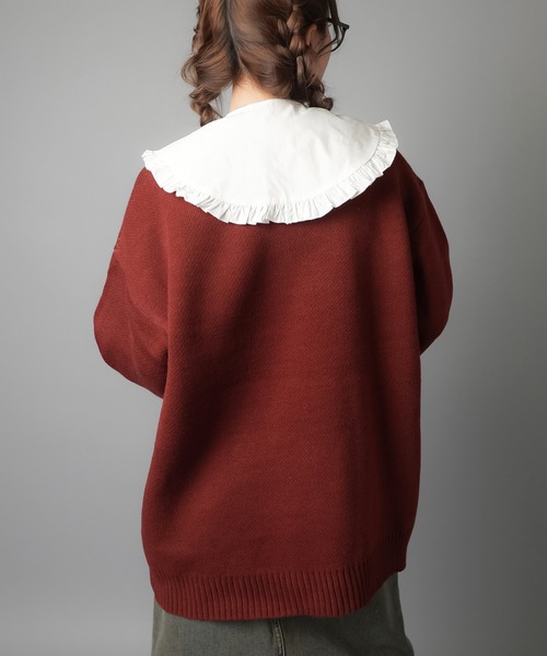 SPINNS（スピンズ）の「WORLD国旗ビッグジャガードニット（ニット/セーター・レディース・キナリ/杢グレー/バーガンディー/ネイビー・ONESIZE）」の20枚目の写真