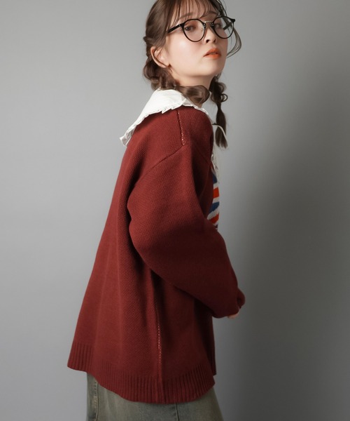 SPINNS（スピンズ）の「WORLD国旗ビッグジャガードニット（ニット/セーター・レディース・キナリ/杢グレー/バーガンディー/ネイビー・ONESIZE）」の21枚目の写真