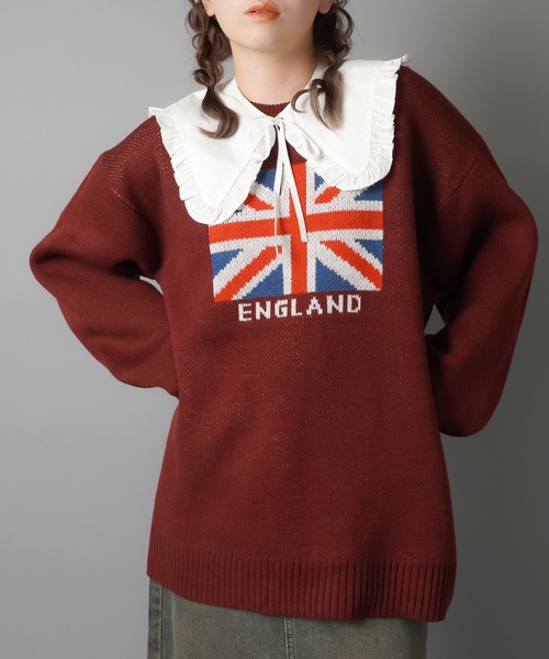 SPINNS（スピンズ）の「WORLD国旗ビッグジャガードニット（ニット/セーター・レディース・キナリ/杢グレー/バーガンディー/ネイビー・ONESIZE）」の19枚目の写真