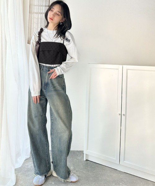 classicalelf(クラシカルエルフ)の「大人魅せ♪ドット柄&調整自在2wayリボンキャミソールビスチェ(セットアップ可能)(キャミソール・レディース・チャコール/ブラック・X-LARGE/SMALL/MEDIUM/LARGE)」の3枚目の写真