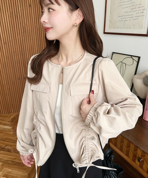 LASUD♡春使える！ノーカラーブルゾン♡新品　ライナー付 セール】 ノーカラーカットブルゾン（オフホワイト/グレー