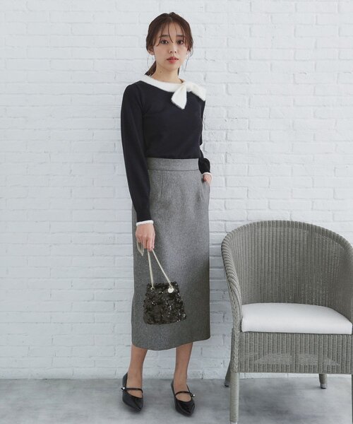 index（インデックス）の「◆千鳥フロッキードットタイトスカート【洗濯機洗い可】（スカート・レディース・ダークブラウン系/グレー/ブラック・36/38/40）」の7枚目の写真