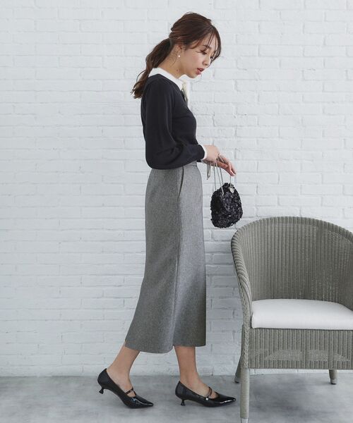 セール】千鳥フロッキードットタイトスカート【洗濯機洗い可