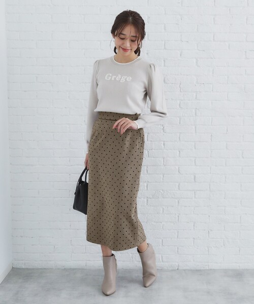 index（インデックス）の「◆千鳥フロッキードットタイトスカート【洗濯機洗い可】（スカート・レディース・ダークブラウン系/グレー/ブラック・36/38/40）」の14枚目の写真