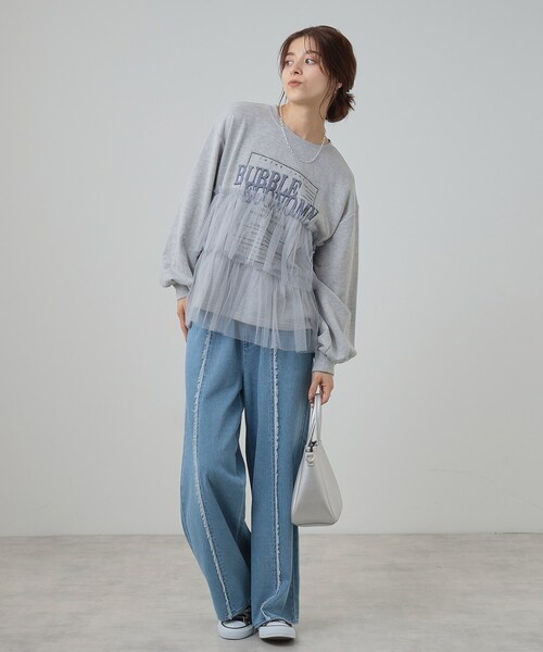 Cutie Blonde（キューティーブロンド）の「◆【S-LL】一枚でサマになる チュールドッキング ロゴスウェット（スウェット・レディース・ブラウン系その他/グレー/チャコールグレー・01/02/03/04）」の6枚目の写真