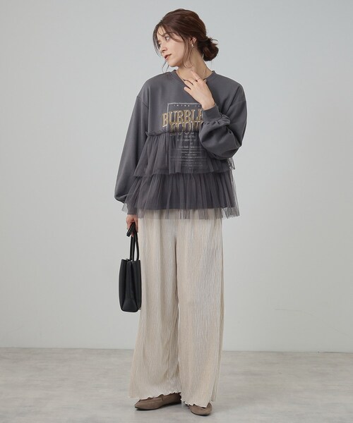 Cutie Blonde（キューティーブロンド）の「◆【S-LL】一枚でサマになる チュールドッキング ロゴスウェット（スウェット・レディース・ブラウン系その他/グレー/チャコールグレー・01/02/03/04）」の10枚目の写真