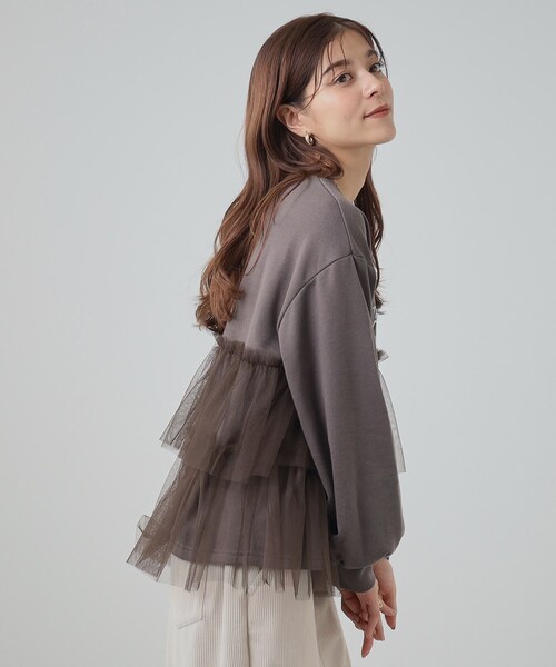 Cutie Blonde（キューティーブロンド）の「◆【S-LL】一枚でサマになる チュールドッキング ロゴスウェット（スウェット・レディース・ブラウン系その他/グレー/チャコールグレー・01/02/03/04）」の12枚目の写真