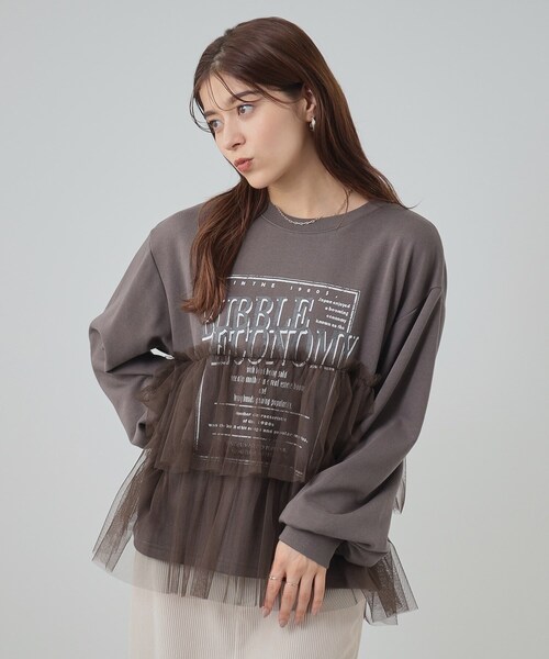 Cutie Blonde（キューティーブロンド）の「◆【S-LL】一枚でサマになる チュールドッキング ロゴスウェット（スウェット・レディース・ブラウン系その他/グレー/チャコールグレー・01/02/03/04）」の13枚目の写真