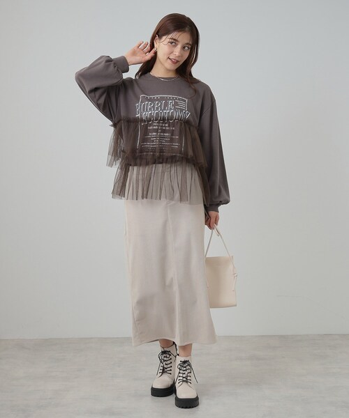 Cutie Blonde（キューティーブロンド）の「◆【S-LL】一枚でサマになる チュールドッキング ロゴスウェット（スウェット・レディース・ブラウン系その他/グレー/チャコールグレー・01/02/03/04）」の14枚目の写真