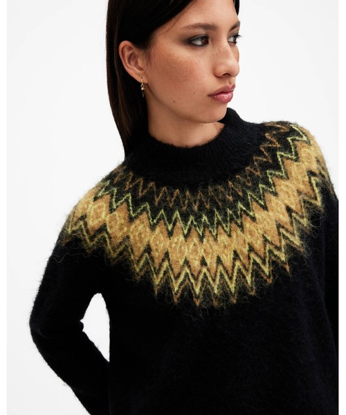 ALLSAINTS(オールセインツ)の「CLYDE FAIR ISLE FUNNEL NECK JUMPER | CLYDE FAIR ISLE ファンネル ネック ニット・セーター(ニット/セーター・レディース・ブラック・XS/S/M)」の2枚目の写真