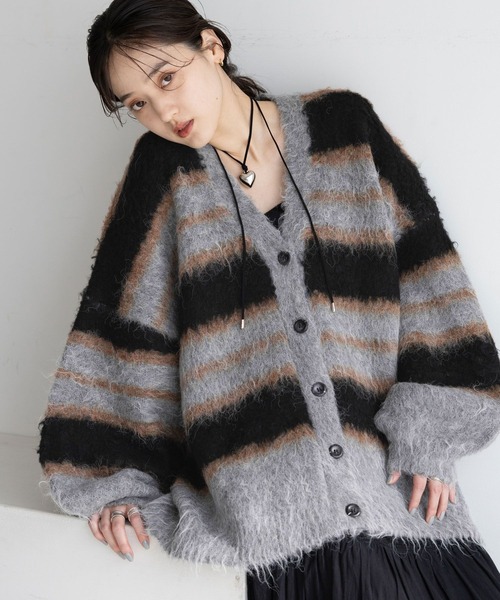 【セール】ボーダーシャギーニットカーディガン（カーディガン/ボレロ）｜RAGEBLUE（レイジブルー）