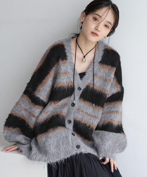 【セール】ボーダーシャギーニットカーディガン（カーディガン/ボレロ）｜RAGEBLUE（レイジブルー）