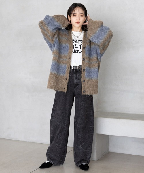 【セール】ボーダーシャギーニットカーディガン（カーディガン/ボレロ）｜RAGEBLUE（レイジブルー）