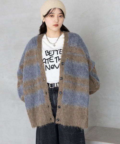 【セール】ボーダーシャギーニットカーディガン（カーディガン/ボレロ）｜RAGEBLUE（レイジブルー）