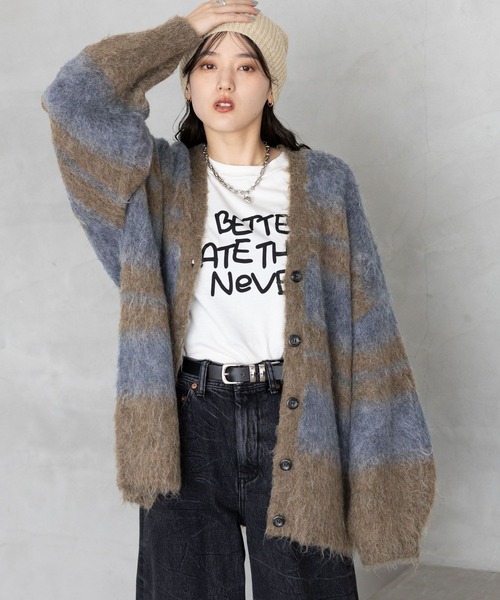 【セール】ボーダーシャギーニットカーディガン（カーディガン/ボレロ）｜RAGEBLUE（レイジブルー）