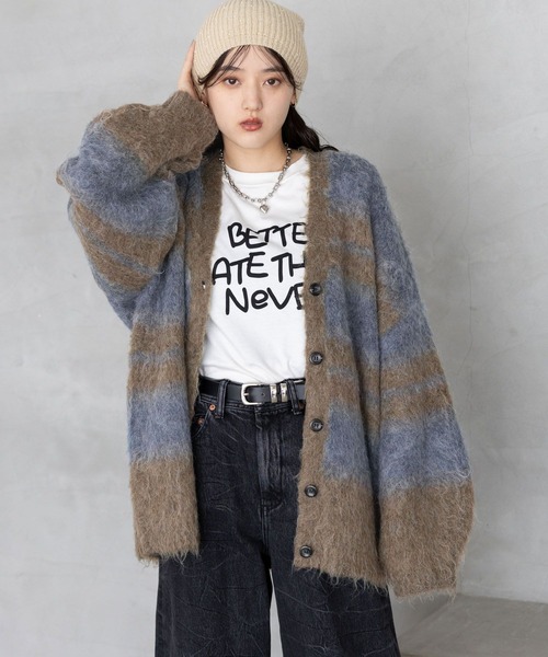 【セール】ボーダーシャギーニットカーディガン（カーディガン/ボレロ）｜RAGEBLUE（レイジブルー）