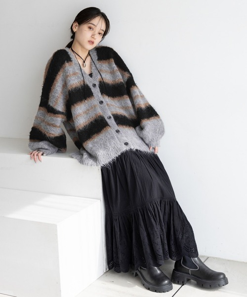 【セール】ボーダーシャギーニットカーディガン（カーディガン/ボレロ）｜RAGEBLUE（レイジブルー）