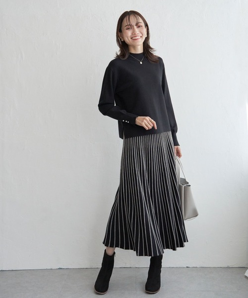 IKKA LOUNGE(イッカラウンジ)の「配色ニットアップ(ワンピース・レディース・ブルー/ベージュ/ブラック・M/L/S)」の2枚目の写真