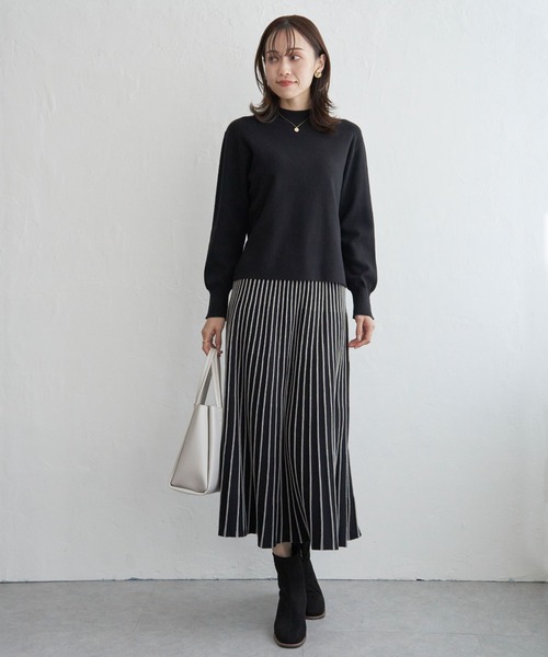 IKKA LOUNGE(イッカラウンジ)の「配色ニットアップ(ワンピース・レディース・ブルー/ベージュ/ブラック・M/L/S)」の12枚目の写真
