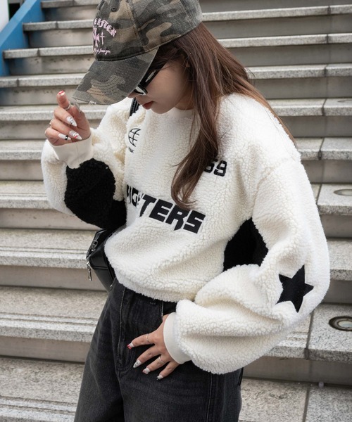 WEGO(ウィゴー)の「WEGO/スポーツグラフィックボアショートプルオーバー(スウェット・レディース・ネイビー/ホワイト・FREE)」の20枚目の写真