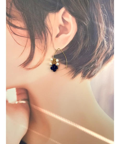 tone（トーン）の「【jebi】【jebi】14kgf / 揺れる天然石と淡水パール(MA)（ピアス（両耳用）・レディース・ブルー/ライトブルー/ネイビー/ピンク・FREE）」の16枚目の写真