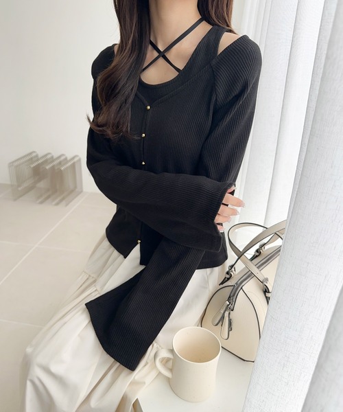 mily bilet(ミウィビレット)の「【mily bilet】ゴールドボタンが大人可愛い。オフショル2WAYレイヤードリブカットソー(長袖)(Tシャツ/カットソー・レディース・ピンク/アイボリー/ブラック・X-LARGE/SMALL/MEDIUM/LARGE)」の16枚目の写真