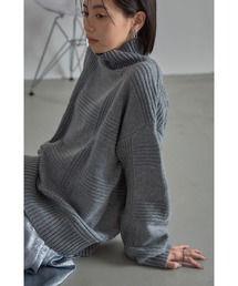 ミックス編みハイネックニットプルオーバー