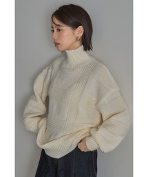 ミックス編みハイネックニットプルオーバー
