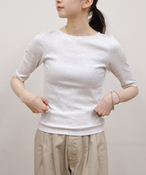 ORCIVAL/オーシバル ボートネックハーフスリーブプルオーバー