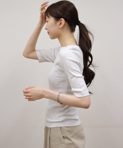 ORCIVAL（オーシバル）の「ORCIVAL/オーシバル　ボートネックハーフスリーブプルオーバー　BOATNECK HALF SLEEVE P.O.　OR-C0423 CMR（Tシャツ/カットソー・レディース・ブラック/オートミール/トップグレー・1）」の11枚目の写真