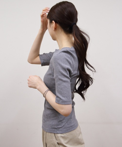 ORCIVAL（オーシバル）の「ORCIVAL/オーシバル　ボートネックハーフスリーブプルオーバー　BOATNECK HALF SLEEVE P.O.　OR-C0423 CMR（Tシャツ/カットソー・レディース・ブラック/オートミール/トップグレー・1）」の8枚目の写真
