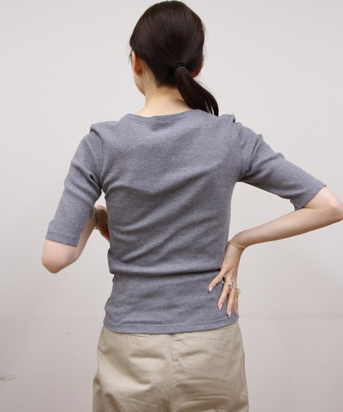 ORCIVAL（オーシバル）の「ORCIVAL/オーシバル　ボートネックハーフスリーブプルオーバー　BOATNECK HALF SLEEVE P.O.　OR-C0423 CMR（Tシャツ/カットソー・レディース・ブラック/オートミール/トップグレー・1）」の9枚目の写真
