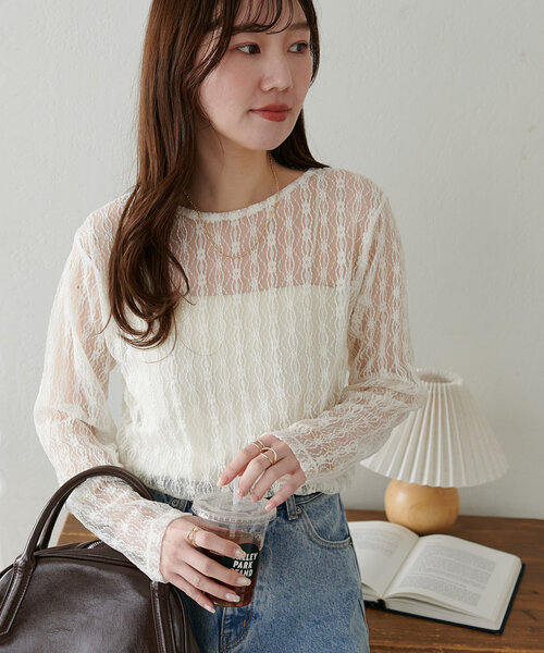 DISCOAT(ディスコート)の「【WEB限定】カットレースプルオーバー(Tシャツ/カットソー・レディース・アイボリー/ブラック・MEDIUM)」の4枚目の写真
