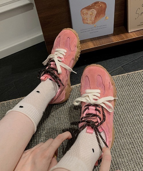 Teem Store（チームストア）の「配色紐トレーナースポーツスニーカー チャンキースニーカー（スニーカー・レディース・ホワイト/ピンク/イエロー/シルバー・S/M/L）」の4枚目の写真