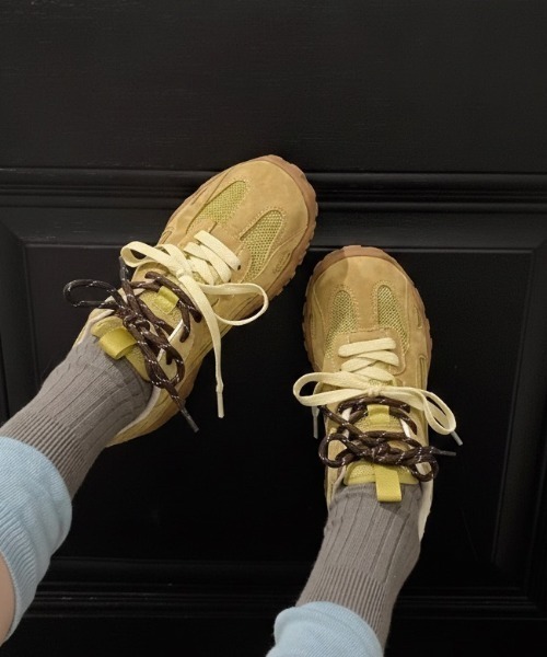 Teem Store（チームストア）の「配色紐トレーナースポーツスニーカー チャンキースニーカー（スニーカー・レディース・ホワイト/ピンク/イエロー/シルバー・S/M/L）」の3枚目の写真