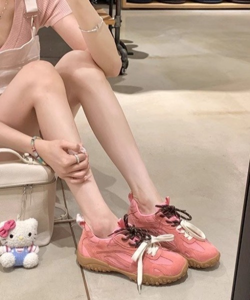 Teem Store（チームストア）の「配色紐トレーナースポーツスニーカー チャンキースニーカー（スニーカー・レディース・ホワイト/ピンク/イエロー/シルバー・S/M/L）」の16枚目の写真