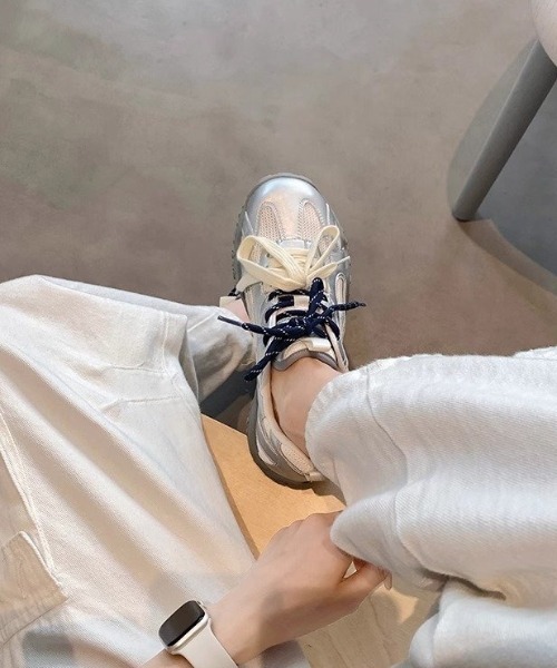 Teem Store（チームストア）の「配色紐トレーナースポーツスニーカー チャンキースニーカー（スニーカー・レディース・ホワイト/ピンク/イエロー/シルバー・S/M/L）」の21枚目の写真